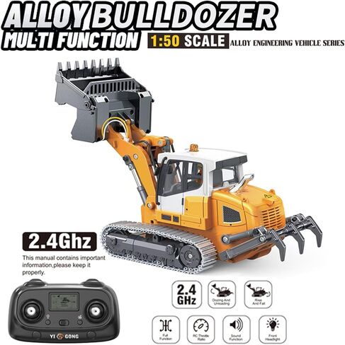 جرافة RC بمقياس 1/50 مع مجرفة معدنية، ممزق يتم التحكم فيه عن بعد، مسار معدني، ضوء وأصوات، مركبات بناء للتحكم عن بعد، نموذج سيارة هندسي 2.4 جيجا هرتز للأولاد والبالغين in Kuwait