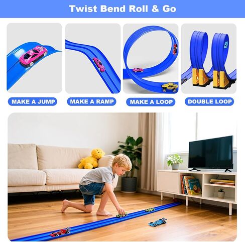 مسار سباق مرن للأطفال من عمر 3 إلى 5 سنوات، مسارات سيارات مرنة بطول 15 قدمًا للأطفال الصغار مع سيارتين قابلتين للسحب للخلف وسيارتين من السبائك، مسارات سيارات سباق قابلة للطي، عيد ميلاد للأولاد والبنات in Kuwait