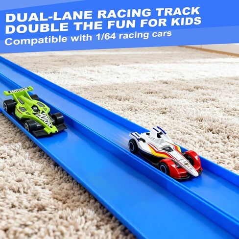 مسار سباق مرن للأطفال من عمر 3 إلى 5 سنوات، مسارات سيارات مرنة بطول 15 قدمًا للأطفال الصغار مع سيارتين قابلتين للسحب للخلف وسيارتين من السبائك، مسارات سيارات سباق قابلة للطي، عيد ميلاد للأولاد والبنات in Kuwait