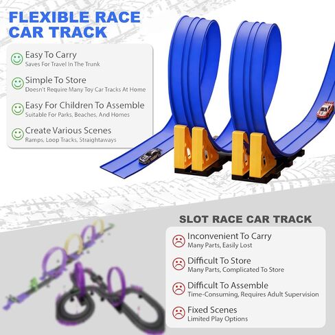 مسار سباق مرن للأطفال من عمر 3 إلى 5 سنوات، مسارات سيارات مرنة بطول 15 قدمًا للأطفال الصغار مع سيارتين قابلتين للسحب للخلف وسيارتين من السبائك، مسارات سيارات سباق قابلة للطي، عيد ميلاد للأولاد والبنات in Kuwait