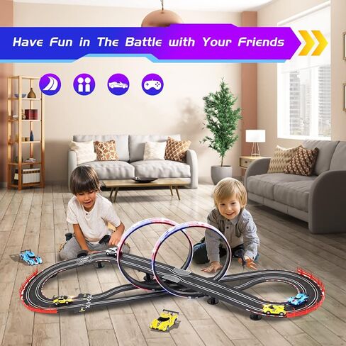 مجموعات مسارات سباق السيارات ذات الفتحات مع 4 سيارات سباق عالية السرعة، مسار سيارة سباق كهربائي بطول 20 قدمًا للأولاد والأطفال، مسار جسر دائري مزدوج لألعاب السباق، هدايا ألعاب للبالغين والأولاد الذين تتراوح أعمارهم بين 6 و7 و8-12 عامًا in Kuwait