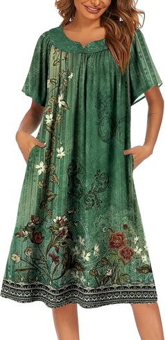 Ekouaer Womens Nightgown Short Sleeve House Dress with Pockets-Floral Print Mumu Dress Mumus for Women with Pockets Butterfly Sleep Dress S-XXXL in Saudi Arabia