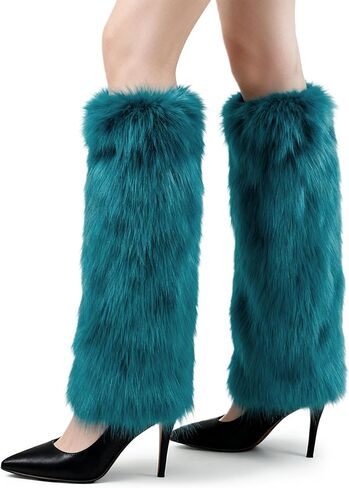 Peecabe Winter Women Faux Fur Fluffy Leg Warmers Fuzzy Long Boot Covers Furry For Christmas in Kuwait