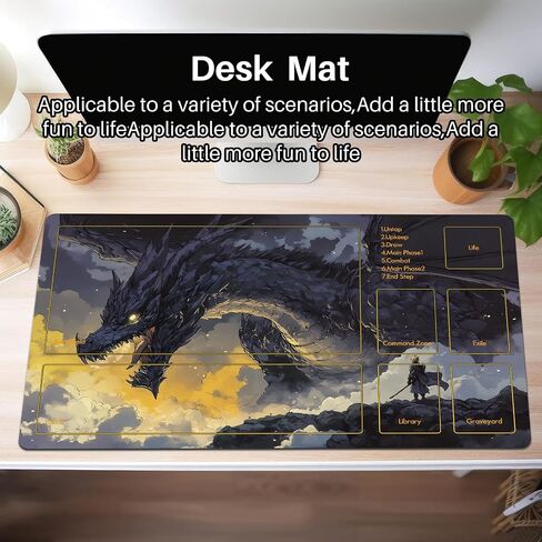 حصيرة اللعب MTG Mat TCG DND مع حقيبة تخزين و7 نرد | سطح مقاوم للماء وغير قابل للانزلاق | تصميم ممتاز لقفل الحواف | سجادة لعب مع مناطق لبساط اللعب السحري (أسود تنين) in Kuwait