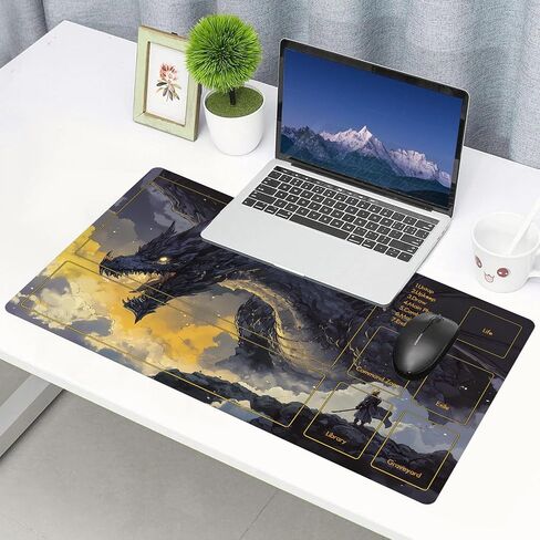 حصيرة اللعب MTG Mat TCG DND مع حقيبة تخزين و7 نرد | سطح مقاوم للماء وغير قابل للانزلاق | تصميم ممتاز لقفل الحواف | سجادة لعب مع مناطق لبساط اللعب السحري (أسود تنين) in Kuwait