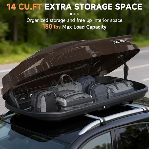 62 Inch Diamond Black Rooftop Cargo Box Carrier, Large 14 Cubic Feet Car Top Mount Travel Luggage Storage, Dual Side Opening, Heavy Duty Waterproof Rooftop Storage Box with Security Keys in Saudi Arabia