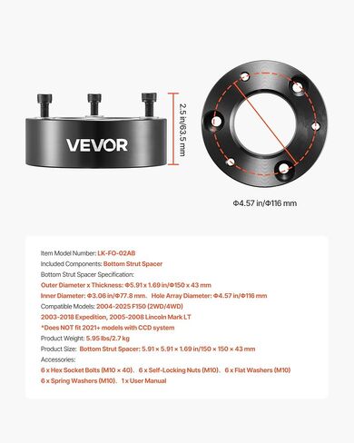 VEVOR 3 Inch Front and 2 Inch Rear Leveling Lift Kit for 2007-2023 Silverado 1500 2WD/4WD, 2007-2023 Sierra 1500 2WD/4WD, Chassis Level Kit with 2 Front Strut Spacers, 2 Rear Lift Blocks, 2 U-Bolts in Saudi Arabia