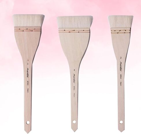 3PCS Wool Hair Oil Paint Brushes with Copper Wire Base Lightweight Wood Handle for Wall Painting Drawing and Acrylic Art Flat Brush for Even Pigment Application in Saudi Arabia