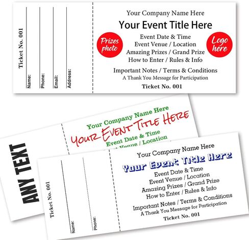 Custom Raffle Tickets with Tearaway Stubs Numbered - Personalized Fundraiser Tickets with Your Logo Prize Photo Text for 50/50 Auction Giveaways Contest Food- 2.25" x 5.5" (White Ticket),30-5000 Pcs in Saudi Arabia