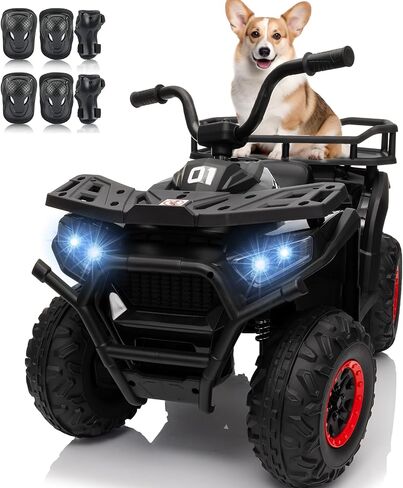 سيارة ألعاب للركوب 24 فولت 4 × 4، BLISSRIDE Kids ATV Quad مع وسائد للركبة، موسيقى بلوتوث، أضواء LED، رف تخزين خلفي، تعليق زنبركي، بداية وفرامل ناعمة آمنة، عربة كهربائية بأربع عجلات للأطفال الأولاد والبنات، مقاس L أسود in Kuwait