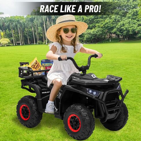 سيارة ألعاب للركوب 24 فولت 4 × 4، BLISSRIDE Kids ATV Quad مع وسائد للركبة، موسيقى بلوتوث، أضواء LED، رف تخزين خلفي، تعليق زنبركي، بداية وفرامل ناعمة آمنة، عربة كهربائية بأربع عجلات للأطفال الأولاد والبنات، مقاس L أسود in Kuwait