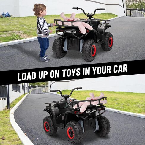 سيارة ألعاب للركوب 24 فولت 4 × 4، BLISSRIDE Kids ATV Quad مع وسائد للركبة، موسيقى بلوتوث، أضواء LED، رف تخزين خلفي، تعليق زنبركي، بداية وفرامل ناعمة آمنة، عربة كهربائية بأربع عجلات للأطفال الأولاد والبنات، مقاس L أسود in Kuwait