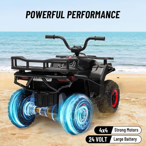 سيارة ألعاب للركوب 24 فولت 4 × 4، BLISSRIDE Kids ATV Quad مع وسائد للركبة، موسيقى بلوتوث، أضواء LED، رف تخزين خلفي، تعليق زنبركي، بداية وفرامل ناعمة آمنة، عربة كهربائية بأربع عجلات للأطفال الأولاد والبنات، مقاس L أسود in Kuwait