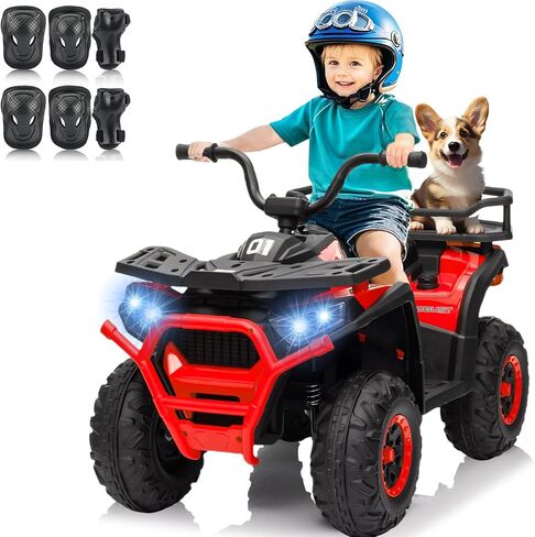 سيارة ألعاب للركوب 24 فولت 4 × 4، BLISSRIDE Kids ATV Quad مع وسائد للركبة، موسيقى بلوتوث، أضواء LED، رف تخزين خلفي، تعليق زنبركي، بداية وفرامل ناعمة آمنة، عربة كهربائية بأربع عجلات للأطفال الأولاد والبنات، مقاس L أسود in Kuwait