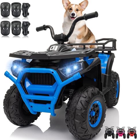 سيارة ألعاب للركوب 24 فولت 4 × 4، BLISSRIDE Kids ATV Quad مع وسائد للركبة، موسيقى بلوتوث، أضواء LED، رف تخزين خلفي، تعليق زنبركي، بداية وفرامل ناعمة آمنة، عربة كهربائية بأربع عجلات للأطفال الأولاد والبنات، مقاس L أسود in Kuwait