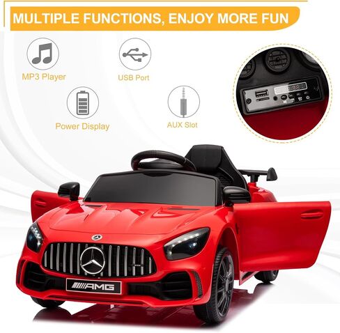 Winado 12V Ride on Car, Licensed Mercedes Benz AMG GTR Battery Powered Electric Vehicle, w/Parent Remote, Wider Seat, LED Lights, Openable Doors, MP3 Player, Smooth Start, 3 Speeds - Black in Saudi Arabia