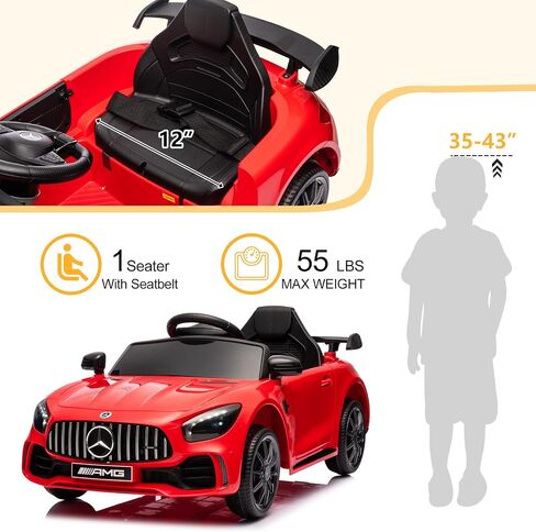 Winado 12V Ride on Car, Licensed Mercedes Benz AMG GTR Battery Powered Electric Vehicle, w/Parent Remote, Wider Seat, LED Lights, Openable Doors, MP3 Player, Smooth Start, 3 Speeds - Black in Saudi Arabia
