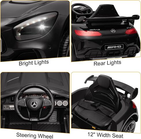 Winado 12V Ride on Car, Licensed Mercedes Benz AMG GTR Battery Powered Electric Vehicle, w/Parent Remote, Wider Seat, LED Lights, Openable Doors, MP3 Player, Smooth Start, 3 Speeds - Black in Kuwait