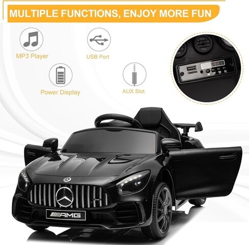 Winado 12V Ride on Car, Licensed Mercedes Benz AMG GTR Battery Powered Electric Vehicle, w/Parent Remote, Wider Seat, LED Lights, Openable Doors, MP3 Player, Smooth Start, 3 Speeds - Black in Kuwait