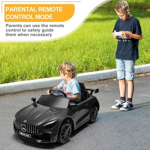 Winado 12V Ride on Car, Licensed Mercedes Benz AMG GTR Battery Powered Electric Vehicle, w/Parent Remote, Wider Seat, LED Lights, Openable Doors, MP3 Player, Smooth Start, 3 Speeds - Black in Kuwait