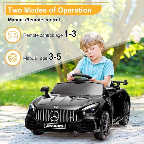 Winado 12V Ride on Car, Licensed Mercedes Benz AMG GTR Battery Powered Electric Vehicle, w/Parent Remote, Wider Seat, LED Lights, Openable Doors, MP3 Player, Smooth Start, 3 Speeds - Black in Kuwait