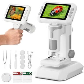 1600X Microscope for Kids, 4K 4.0" Digital Screen Kids Microscopes with Slides Kit, Educational Science Toys for Christmas Birthday Gifts for 3-14 Year Old Children Students in Kuwait