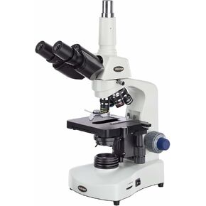 AmScope T340B-DK-LED Siedentopf مجهر مركب ثلاثي العينيات، تكبير 40X-2000X، برايتفيلد/داركفيلد، عدسات WF10x وWF20x، إضاءة LED، مكثف آبي، مسرح ميكانيكي مزدوج الطبقة in Kuwait