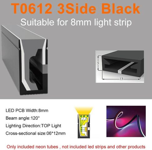 غطاء شريط إضاءة LED، أنبوب حبل ناعم أسود نيون 1/2/3/4/5/10 متر، مقاوم للماء ومرن، يمنع تسرب الضوء من أجل توهج موحد (T1510 أسود بالكامل، 1 متر) in Kuwait
