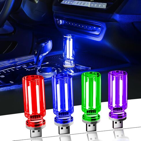 4 قطع إضاءة USB للسيارة، إضاءة محيطة LED مع خاصية التعتيم باللمس. يمكن تعديل السطوع مما يجعله مناسبًا للسيارات وغرف النوم والممرات (1أحمر&1أزرق&1أخضر&1أرجواني) in Kuwait