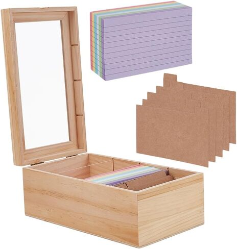 OLYCRAFT Index Card Organizer 3x5 Inch Wooden Card Holder Organizer Box Set 4 Grids Wood Storage Box with 10Pcs Dividers 300Pcs Sticky Notes for Home Office Desk Business Cards Storage in Saudi Arabia