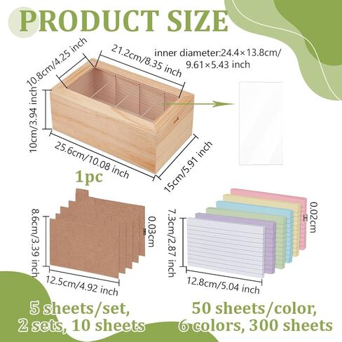 OLYCRAFT Index Card Organizer 3x5 Inch Wooden Card Holder Organizer Box Set 4 Grids Wood Storage Box with 10Pcs Dividers 300Pcs Sticky Notes for Home Office Desk Business Cards Storage in Saudi Arabia