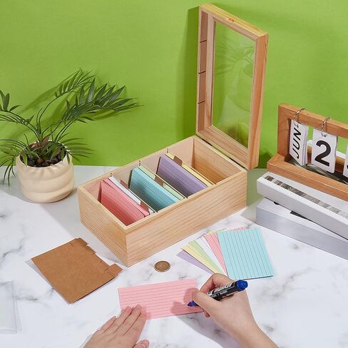 OLYCRAFT Index Card Organizer 3x5 Inch Wooden Card Holder Organizer Box Set 4 Grids Wood Storage Box with 10Pcs Dividers 300Pcs Sticky Notes for Home Office Desk Business Cards Storage in Saudi Arabia