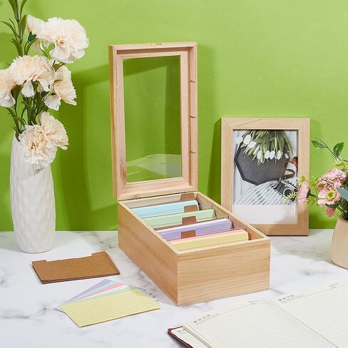 OLYCRAFT Index Card Organizer 3x5 Inch Wooden Card Holder Organizer Box Set 4 Grids Wood Storage Box with 10Pcs Dividers 300Pcs Sticky Notes for Home Office Desk Business Cards Storage in Saudi Arabia