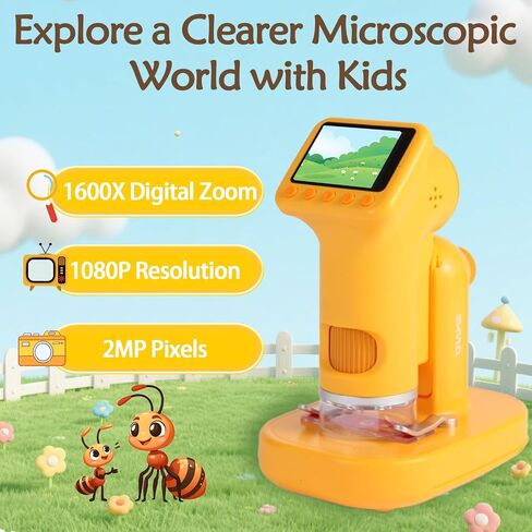 1600X Microscope for Kids, Detachable Handheld Mini Digital Microscope with Photo Video Function, Rechargeable Educational Toys with 64GB, 6 Slides and Make Tool Gift for Kids in Saudi Arabia