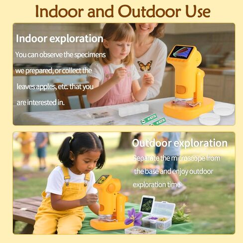 1600X Microscope for Kids, Detachable Handheld Mini Digital Microscope with Photo Video Function, Rechargeable Educational Toys with 64GB, 6 Slides and Make Tool Gift for Kids in Saudi Arabia