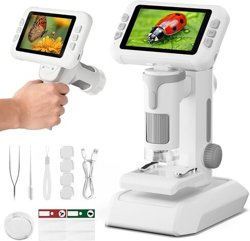 1600X Microscope for Kids, 4K 4.0" Digital Screen Kids Microscopes with Slides Kit, Educational Science Toys for Christmas Birthday Gifts for 3-14 Year Old Children Students in Kuwait