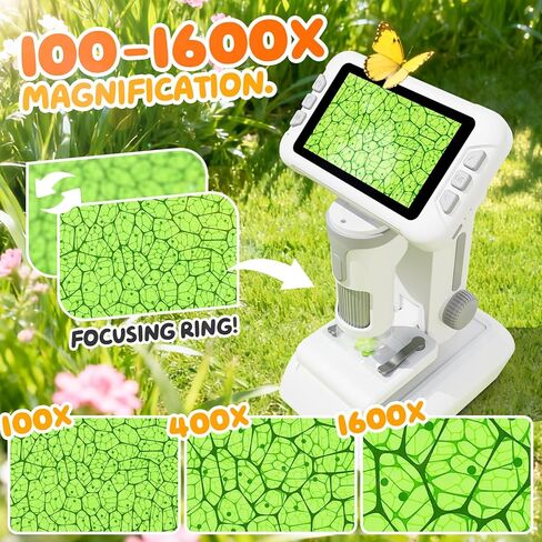 1600X Microscope for Kids, 4K 4.0" Digital Screen Kids Microscopes with Slides Kit, Educational Science Toys for Christmas Birthday Gifts for 3-14 Year Old Children Students in Kuwait
