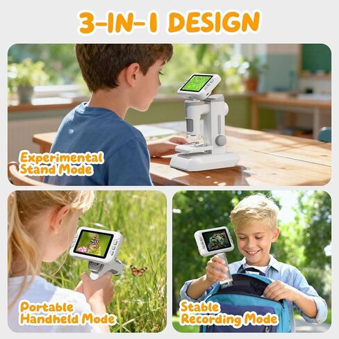 1600X Microscope for Kids, 4K 4.0" Digital Screen Kids Microscopes with Slides Kit, Educational Science Toys for Christmas Birthday Gifts for 3-14 Year Old Children Students in Kuwait