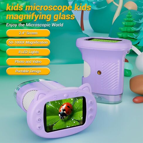 2.4" Screen Pocket Kids Microscope: 1000X Handheld Microscope for Photo and Video - Portable Science Kits STEM Toys – Christmas/Birthday Gifts for Girls & Boys Ages 3-12(Orange) in Kuwait