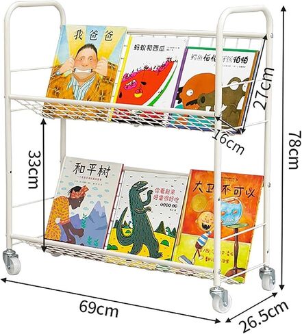 Rolling Book Cart, Moveable Bookshelf Organizer, Metal Shelving Book Carts with Wheels, Multifunctional Storage Trolley Bookcases for Office(2) in Saudi Arabia