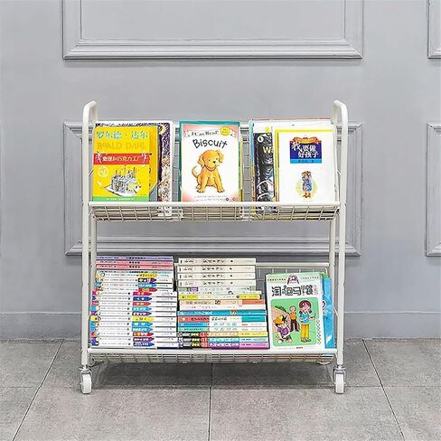 Rolling Book Cart, Moveable Bookshelf Organizer, Metal Shelving Book Carts with Wheels, Multifunctional Storage Trolley Bookcases for Office(2) in Saudi Arabia