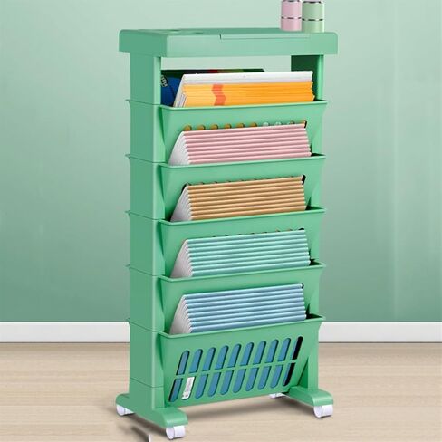Book cartMovable Bookshelf Cart, Desk Organizers and Accessories, Office Supplies Desktop Organizer with Wheels, 5-Tier Rolling Utility Cart(Green) in Saudi Arabia