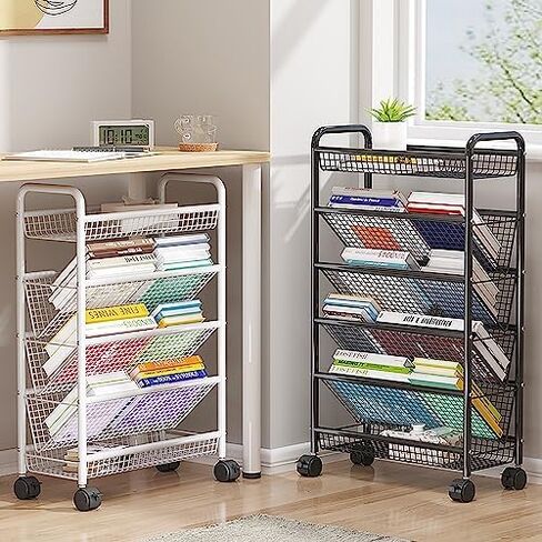 Multi-Layer Removable Cart,Rolling Book Cart with Wheels for Narrow Spaces Compact Desk Storage Trolley for Floor Standing Metal Bookshelves/Corner Display Shelf and Magazine R in Saudi Arabia