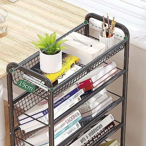 Multi-Layer Removable Cart,Rolling Book Cart with Wheels for Narrow Spaces Compact Desk Storage Trolley for Floor Standing Metal Bookshelves/Corner Display Shelf and Magazine R in Saudi Arabia