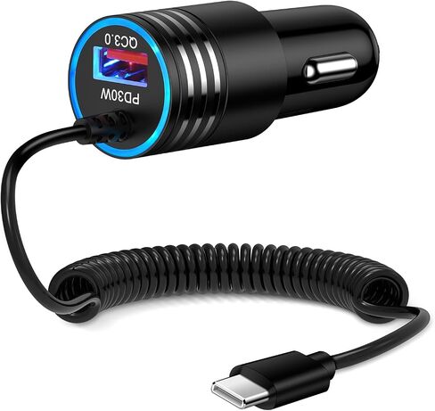 48W Super Fast Samsung Car Charger USB C Rapid Android Car Adapter with 30W Built-in Type C Fast Charging Cable for Samsung Galaxy S23 Ultra S22 S21 S20 FE A14 A54 A34 A53 A23 A13 A03S A02S A12 A32 S9 in Saudi Arabia