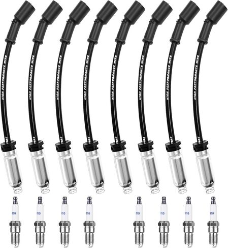 High Performance Spark Plugs and Wires Fit for 1999-2013 Chevy Silverado 1500 2500 Tahoe Suburban Avalanche GMC Sierra Yukon Escalade, Replace for 9748HH 9748UU 41-162 41-110, with 4.8 5.3 6.0 6.2 V8 in Saudi Arabia