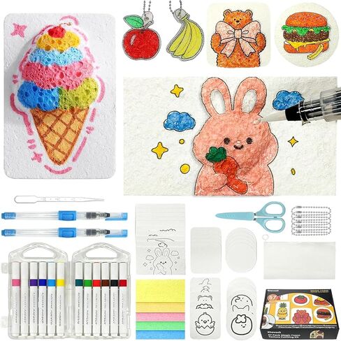 Rhevosil 57 Pcs Magic Foam Texture Painting Kit, Magical 3D Effect Painting Kit, Including 35 Pcs Foam Texture Paper, 12 Colors Acrylic Paint Markers, DIY Bubble Drawing Pens Art Supplies in Kuwait