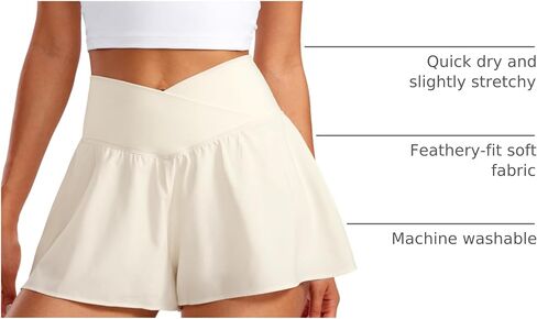 CRZ YOGA Crossover Butterfly Athletic Shorts for Women 2 in 1 Flowy High Waisted Tennis Running Workout Shorts Pockets in Kuwait