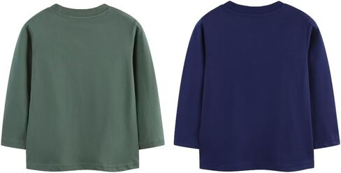 تي شيرت للأولاد بأكمام طويلة للأطفال الصغار، تي شيرت برقبة دائرية للأطفال الصغار من القطن الأساسي، عبوة من قطعتين in Kuwait