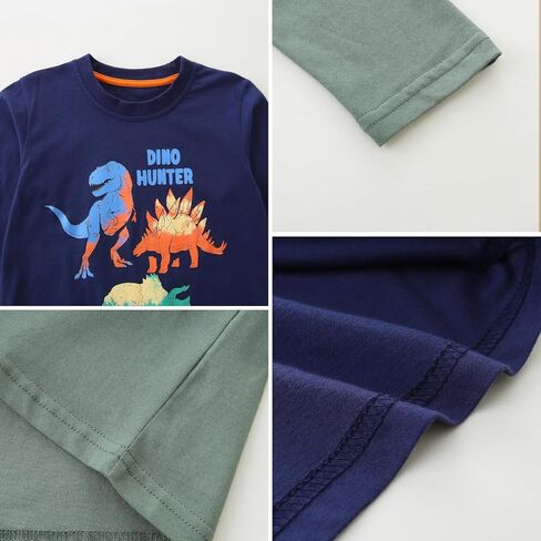 تي شيرت للأولاد بأكمام طويلة للأطفال الصغار، تي شيرت برقبة دائرية للأطفال الصغار من القطن الأساسي، عبوة من قطعتين in Kuwait